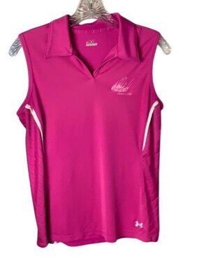 Under Armour Womens Pink Sleeveless Golf Polo Shirt MD Dunegrass Country Club